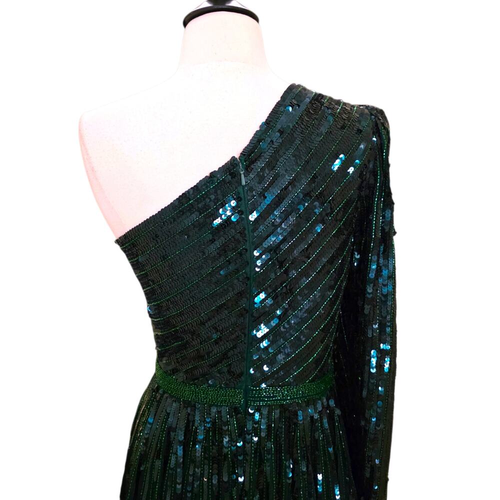 Mac Duggal 5508 Emerald Green Sequin One Shoulder Prom Evening Gown 4 Dress - Picture 10 of 13